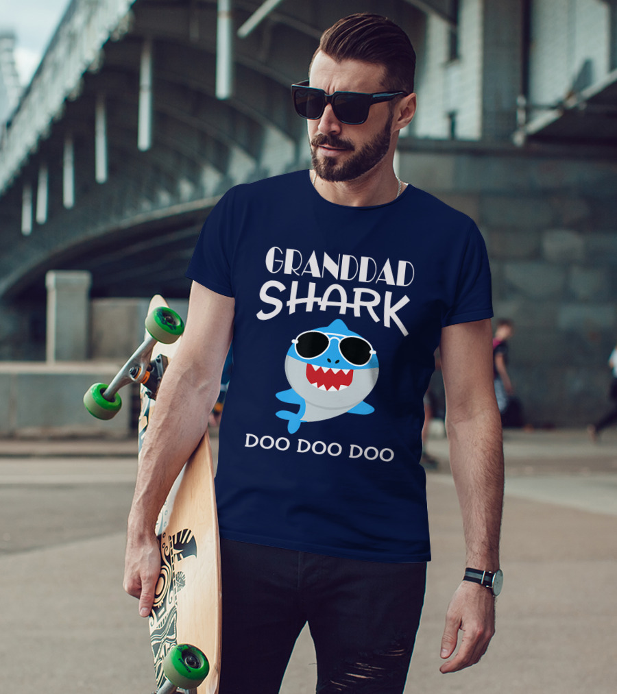 Granddad Shark Doo Doo Doo Sunglasses Cartoon Character T-Shirt