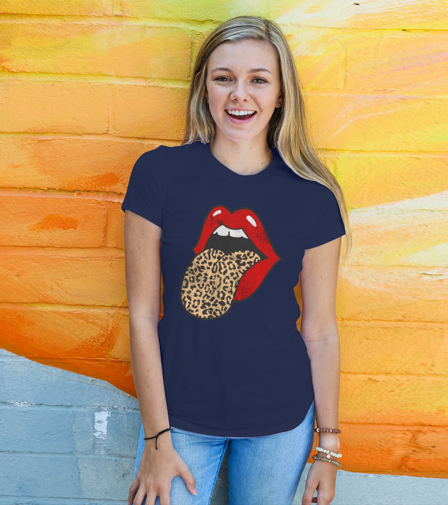 Red Lips Leopard Tongue Trendy Animal ASM T-Shirt