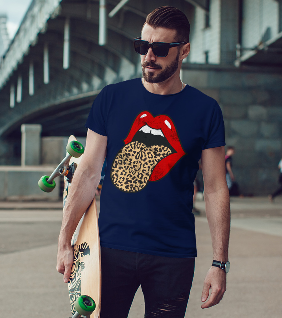 Red Lips Leopard Tongue Trendy Animal ASM T-Shirt