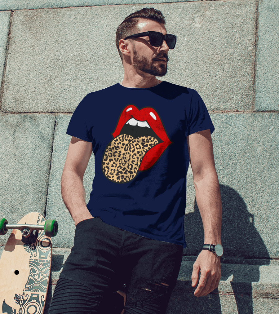 Red Lips Leopard Tongue Trendy Animal ASM T-Shirt