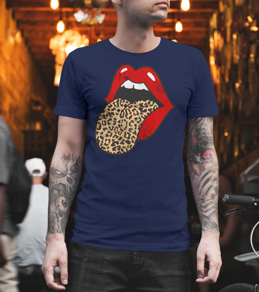 Red Lips Leopard Tongue Trendy Animal ASM T-Shirt