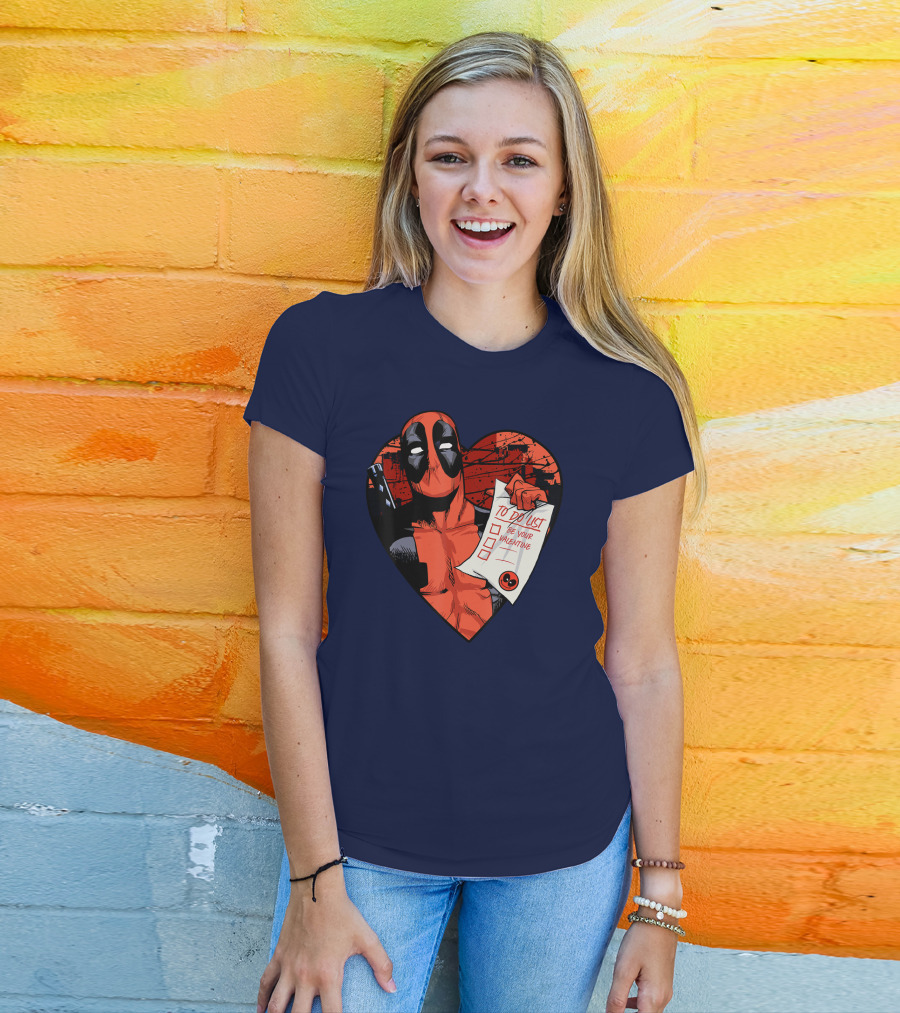 Marvel Deadpool Be Your Valentine To Do List Heart T-Shirt