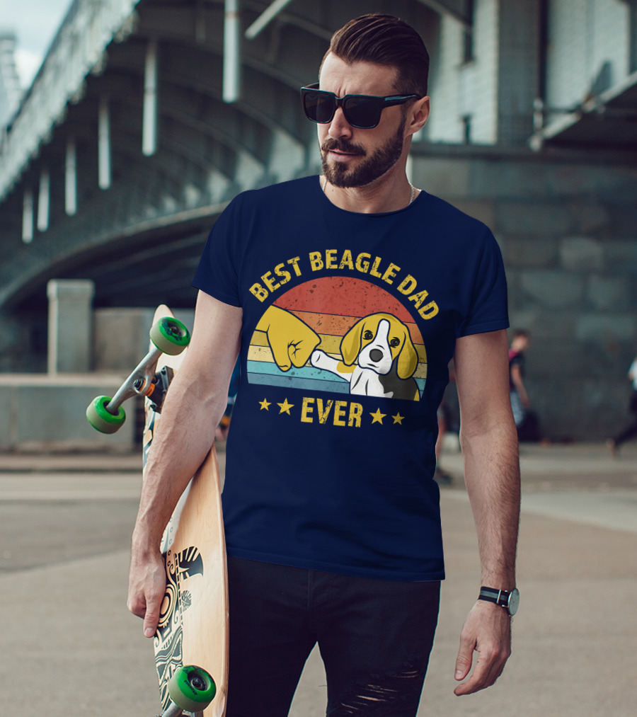 Best Beagle Dad Ever Retro Puppy Lover Fist Bump Stars T-Shirt