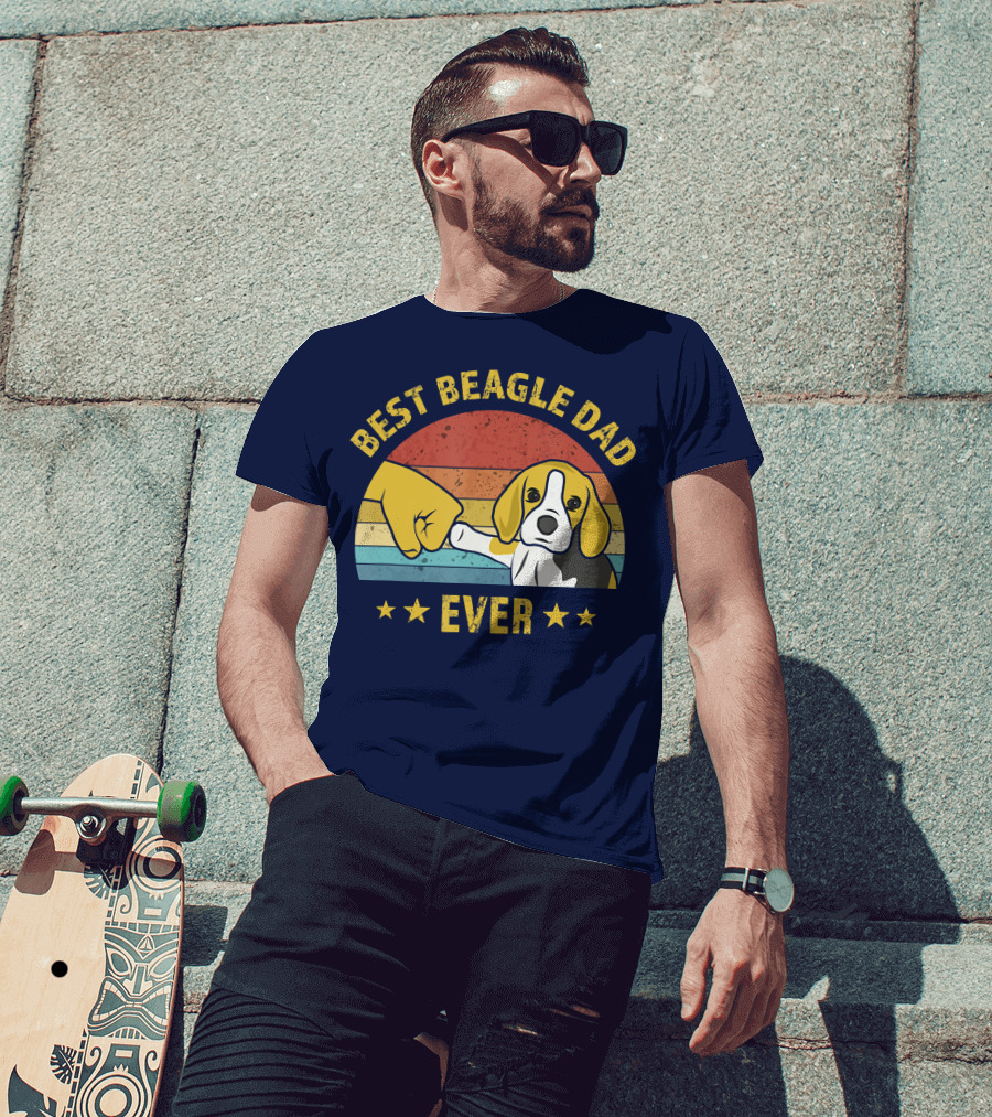 Best Beagle Dad Ever Retro Puppy Lover Fist Bump Stars T-Shirt
