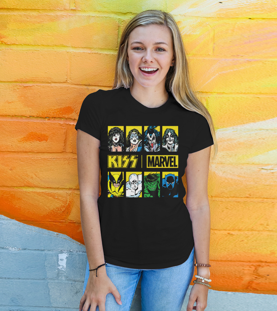 KISS Marvel Wolverine Hulk Black Panther Hero Portrait Boxes T-Shirt
