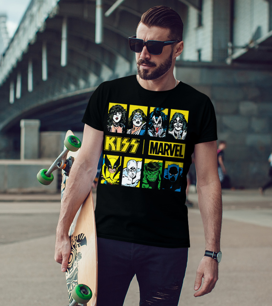 KISS Marvel Wolverine Hulk Black Panther Hero Portrait Boxes T-Shirt