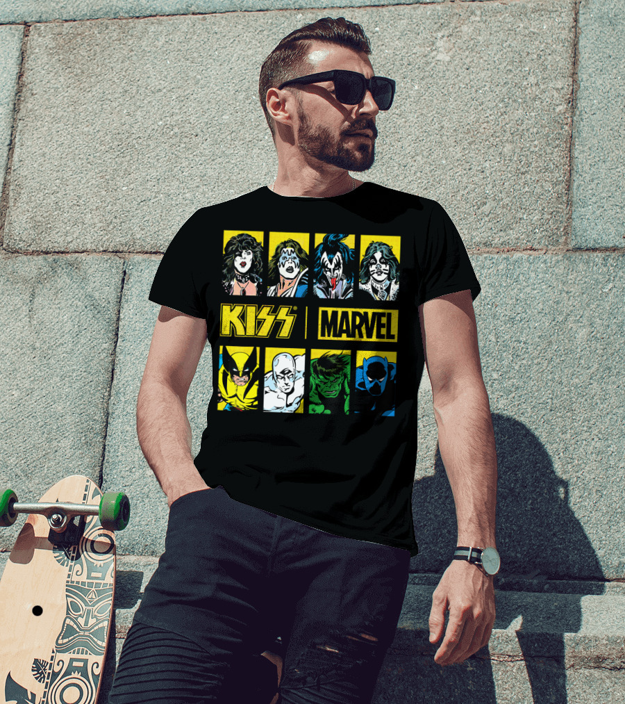 KISS Marvel Wolverine Hulk Black Panther Hero Portrait Boxes T-Shirt