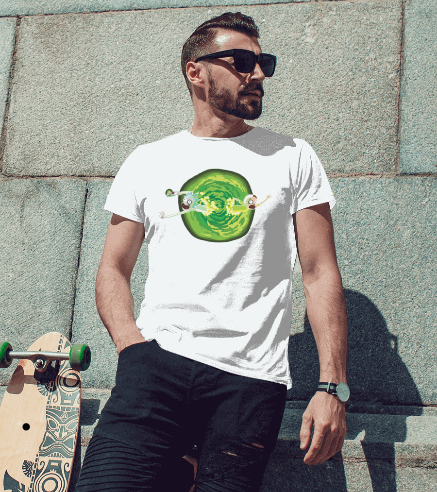 Rick And Morty Animated Portal Gun Adventure Scene T-Shirt