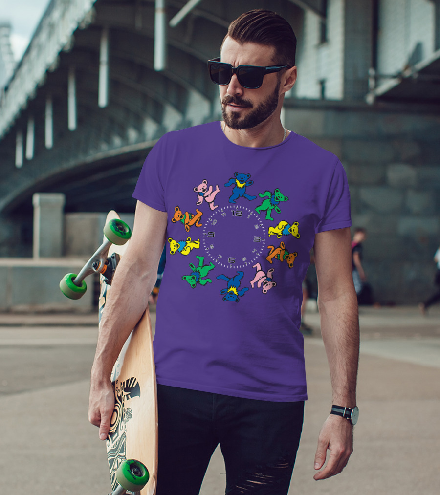 The Grateful Bear Colorful Dancing Bears Around Clock T-Shirt