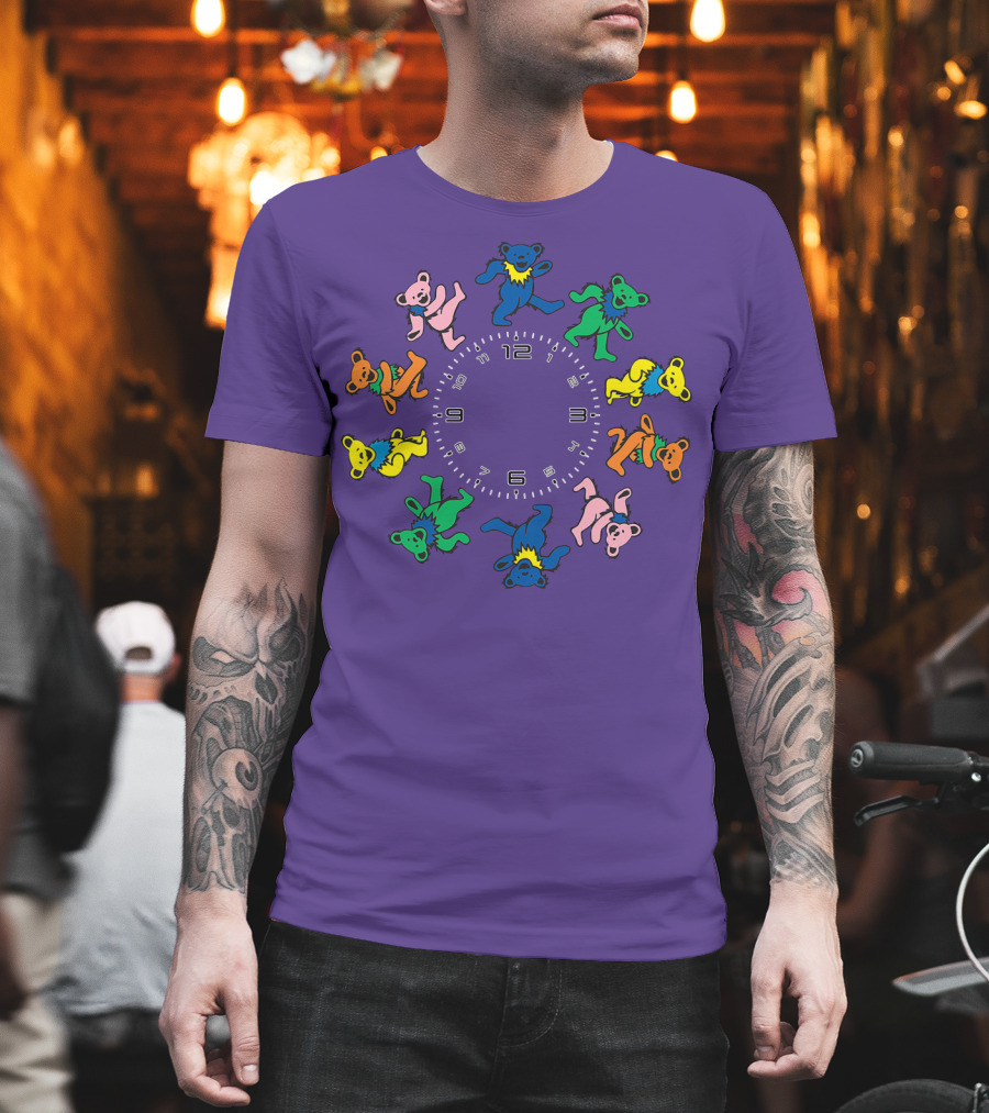 The Grateful Bear Colorful Dancing Bears Around Clock T-Shirt