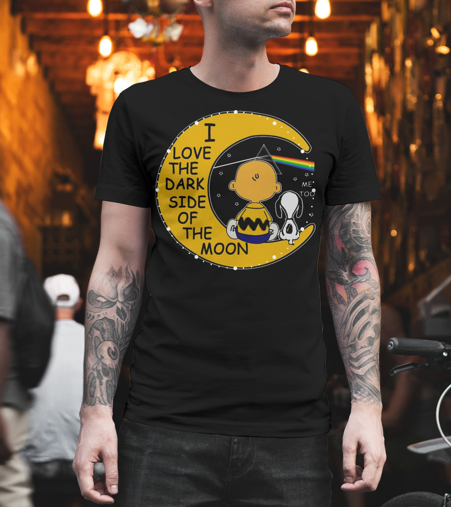 I Love The Dark Side of the Moon Charlie Brown Snoopy Rainbow Prism Moon T-Shirt