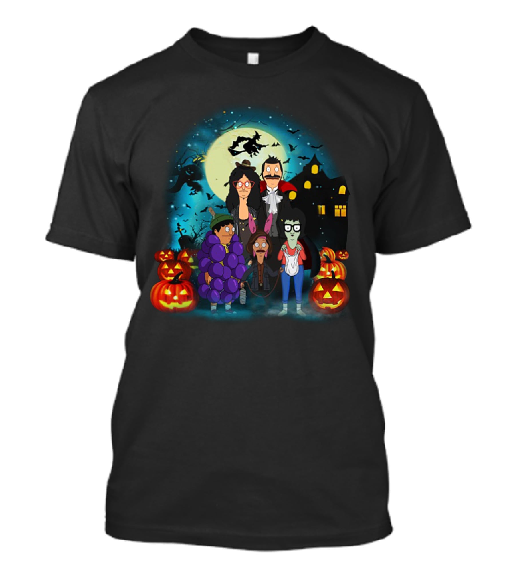 Bob's Burgers Belcher Family Halloween Costumes With Pumpkins And Haunted House T-Shirt