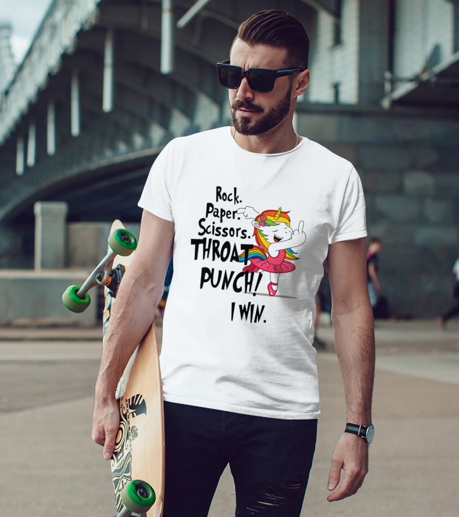 Unicorn Ballet Rock Paper Scissors Throat Punch I Win T-Shirt