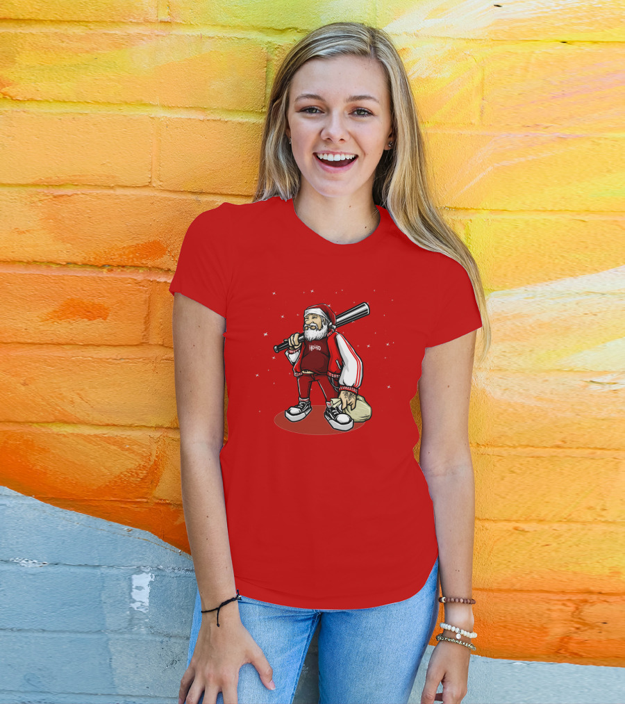 Santa Ho Ho Gangster Style With Baseball Bat And Bag T-Shirt