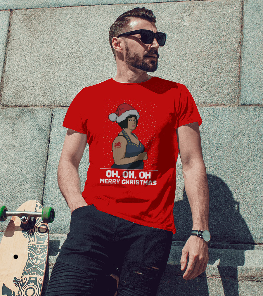 Oh Oh Oh Merry Christmas Santa Hat Tattoo T-Shirt