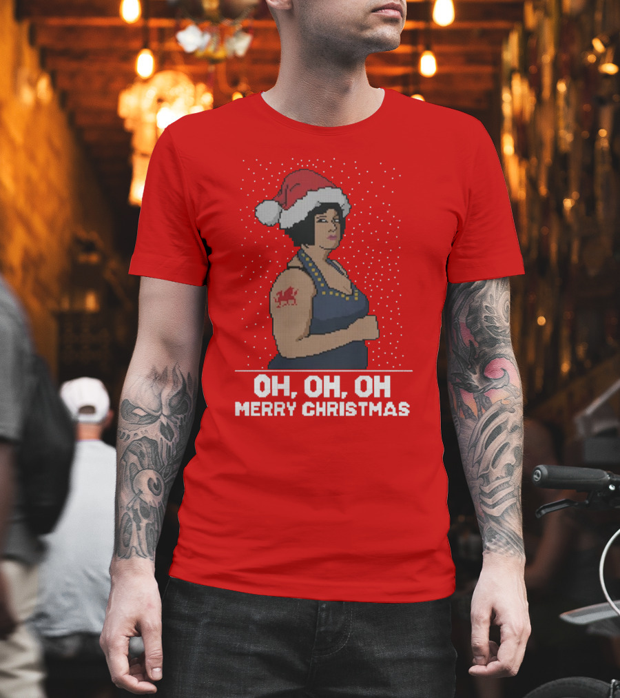 Oh Oh Oh Merry Christmas Santa Hat Tattoo T-Shirt