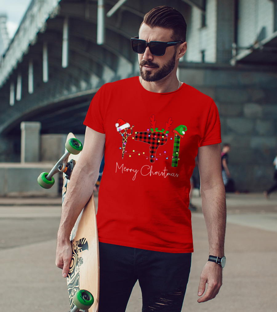 Hair Stylist Merry Christmas Scissors Dryer Comb Holiday Hat T-Shirt