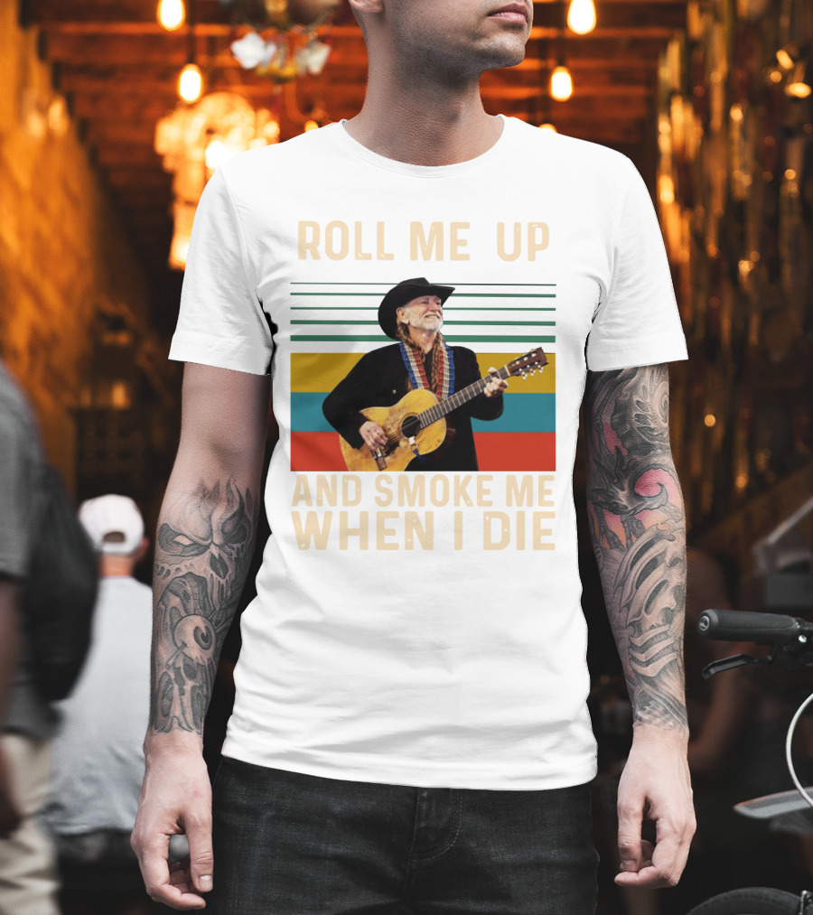 Roll Me Up And Smoke Me When I Die Cowboy Guitar Vintage Stripes T-Shirt