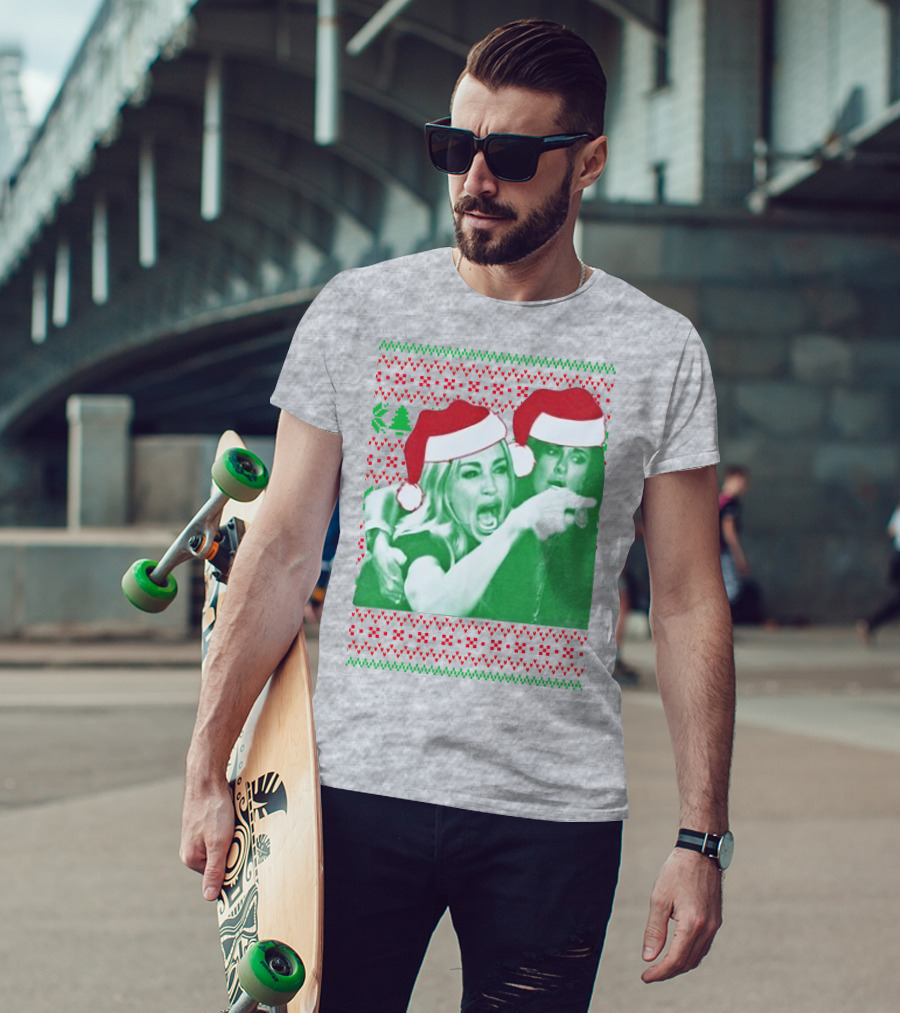 Woman Yelling At Cat Meme Christmas Santa Hats Raglan T-Shirt