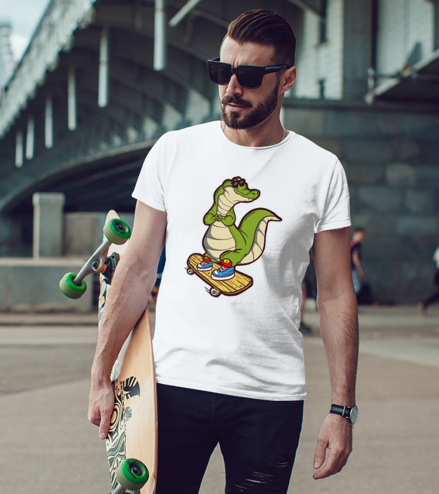 Crocodile Skates On Skateboard With Sneakers And Sunglasses T-Shirt