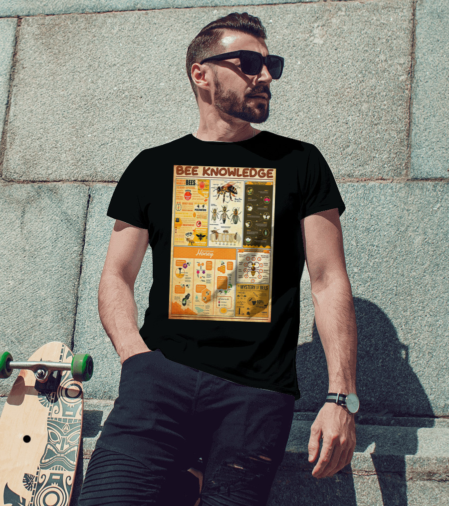 Bee Knowledge 25000 Species Pollinators Life Cycle Honey Production Mystery Of Bees T-Shirt