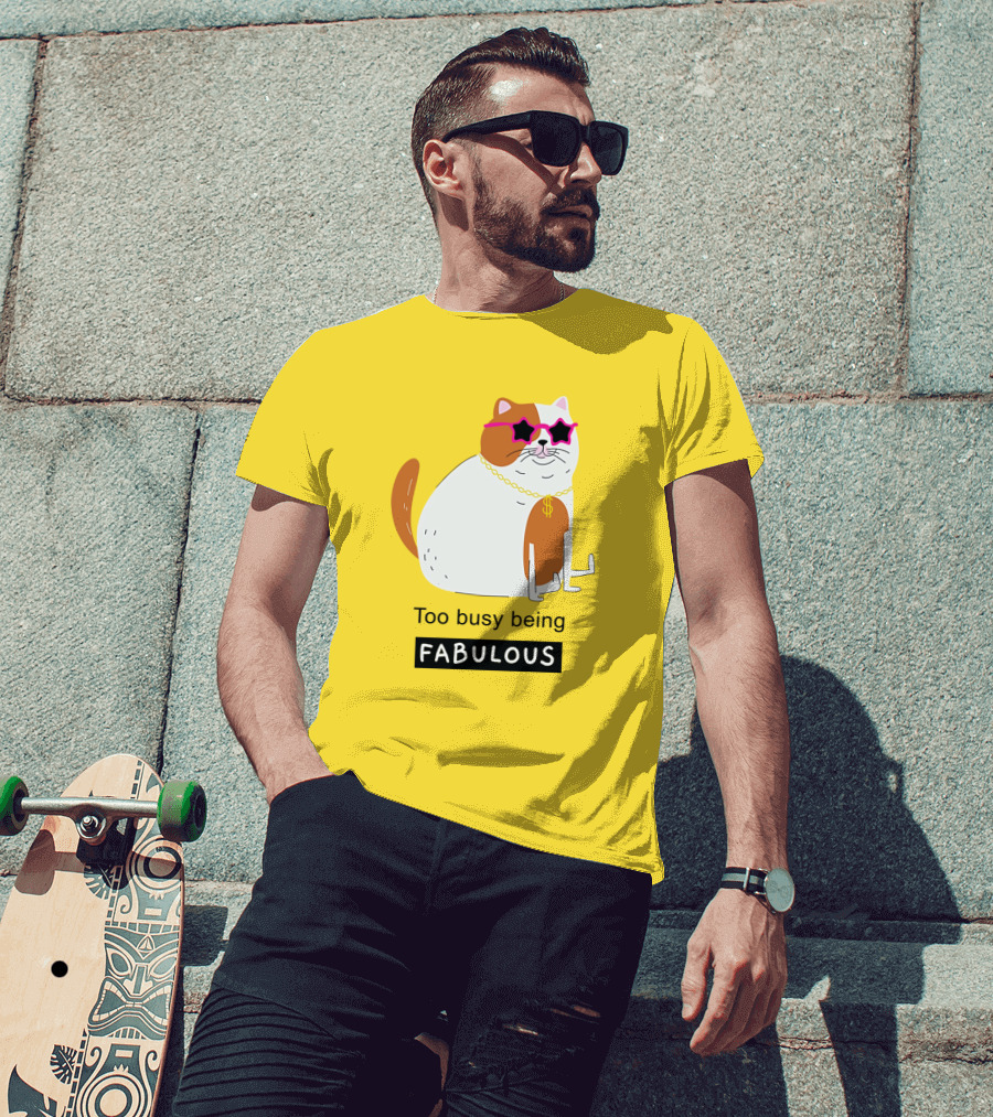 Too Busy Being Fabulous Cat With Star Sunglasses And Gold Chain T-Shirt