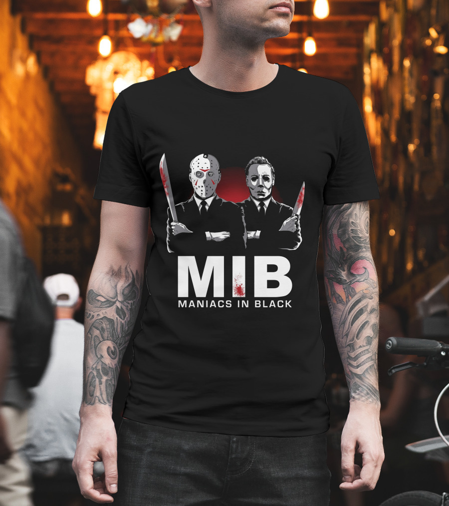 MIB Maniacs In Black Jason Voorhees Michael Myers Horror Crossover T-Shirt