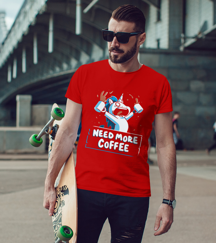 Need More Coffee Unicorn With Empty Mugs T-Shirt