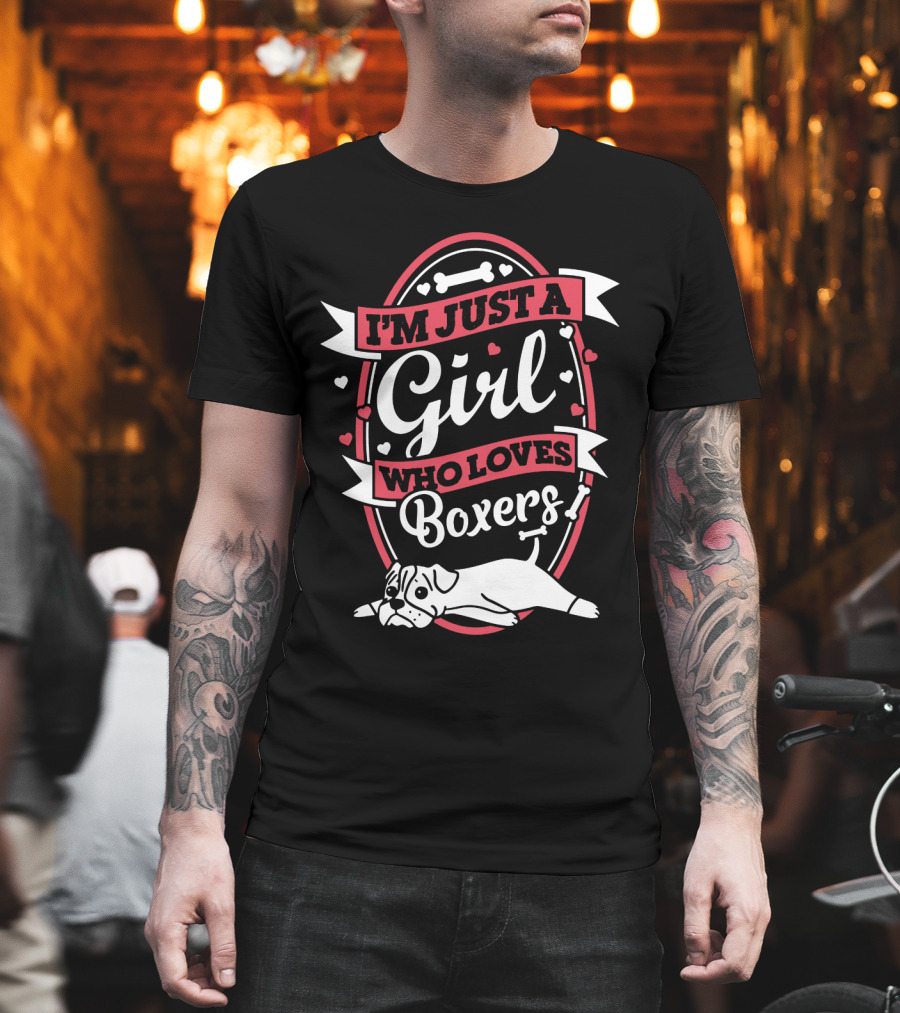 I'm Just a Girl Who Loves Boxers with Cute Dog and Heart Accents T-Shirt