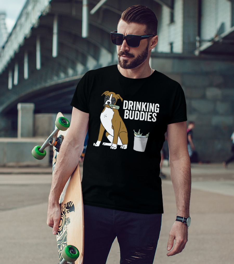 Boxer With Beer Bottles And Bucket - Drinking Buddies T-Shirt