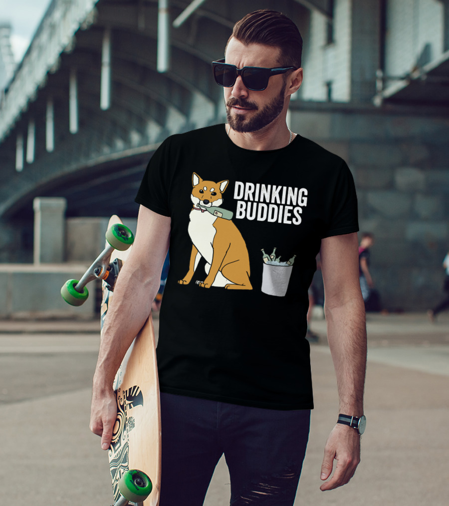 Shiba Inu With Ice Bucket And Bottles Drinking Buddies T-Shirt
