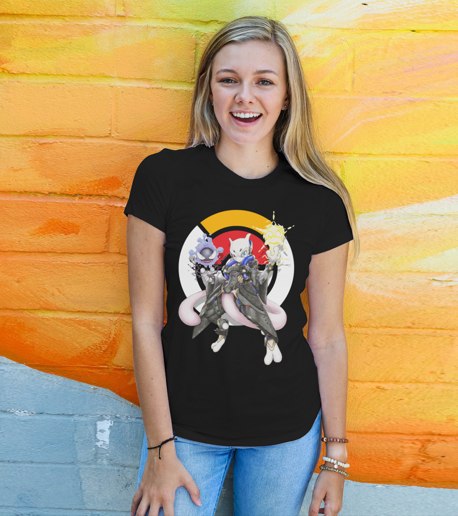 Pokemon Mewtwo X Moira Crossover With Overwatch Symbols And Gastly IN T-Shirt