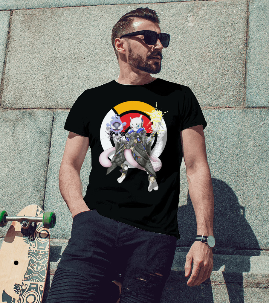 Pokemon Mewtwo X Moira Crossover With Overwatch Symbols And Gastly IN T-Shirt
