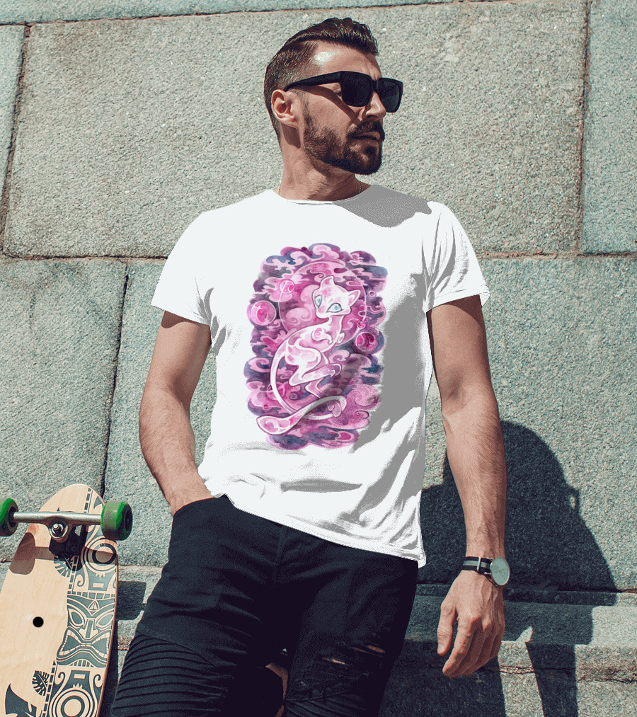 Watercolor Pokemon Mew Purple Swirls And Orbs T-Shirt