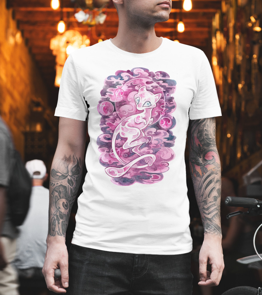 Watercolor Pokemon Mew Purple Swirls And Orbs T-Shirt