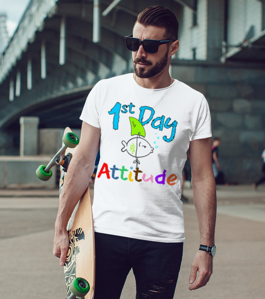 1st Day Attitude With Cartoon Fish T-Shirt