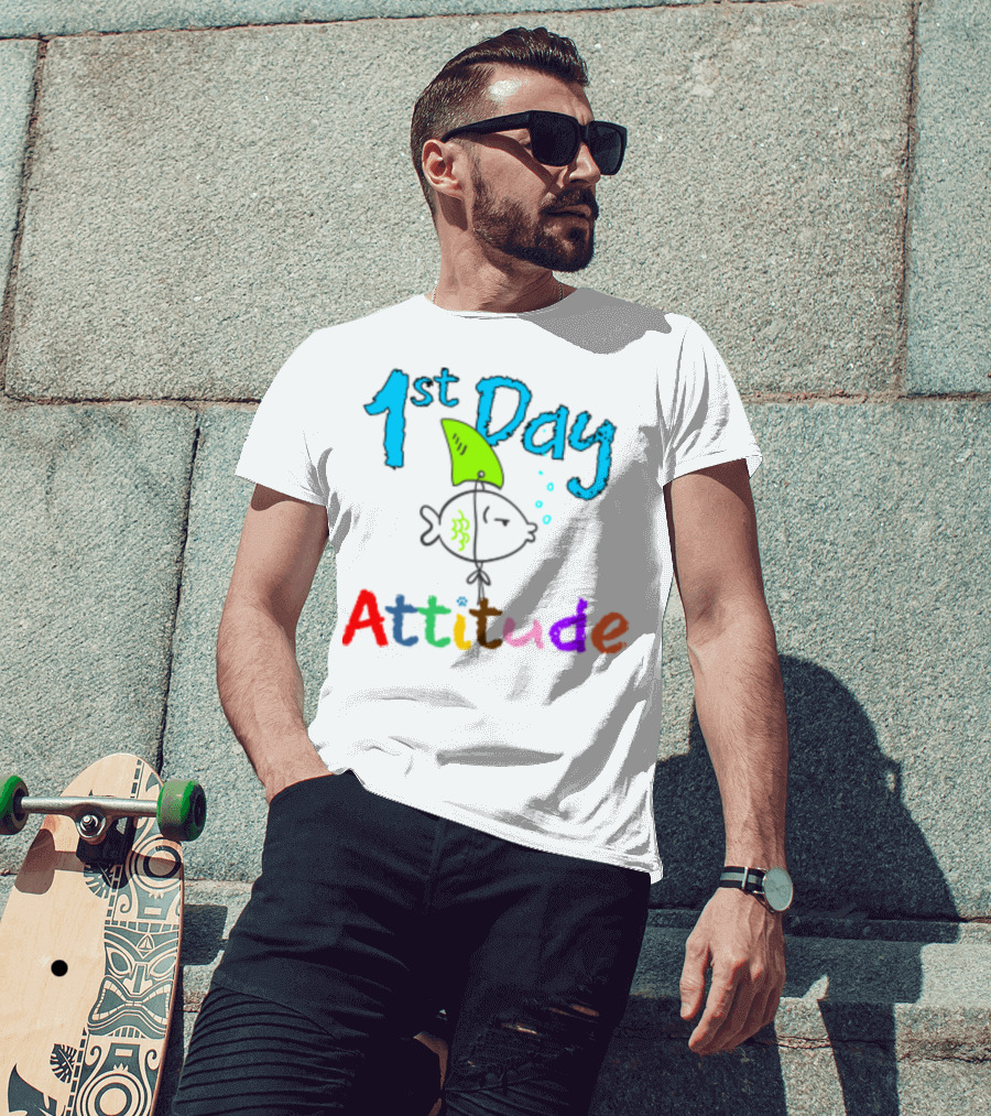 1st Day Attitude With Cartoon Fish T-Shirt