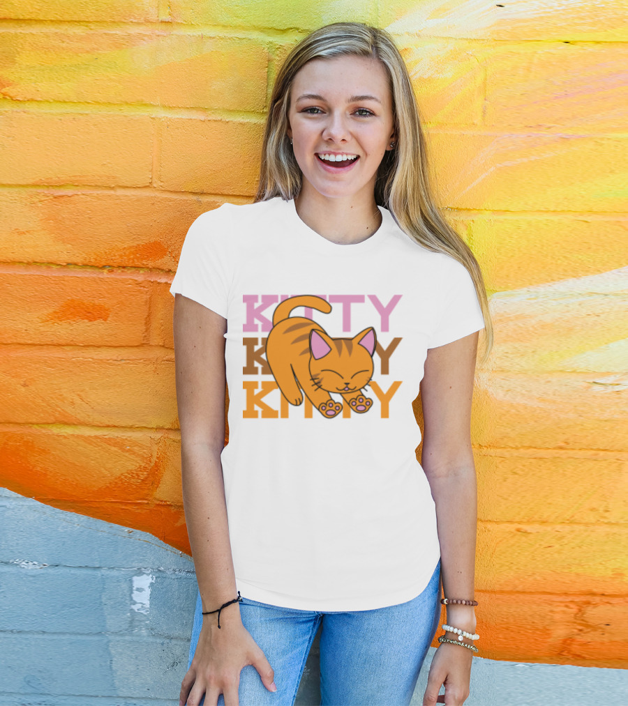 Kitty Kitty Playful Ginger Cat Illustration With Pastel Text T-Shirt