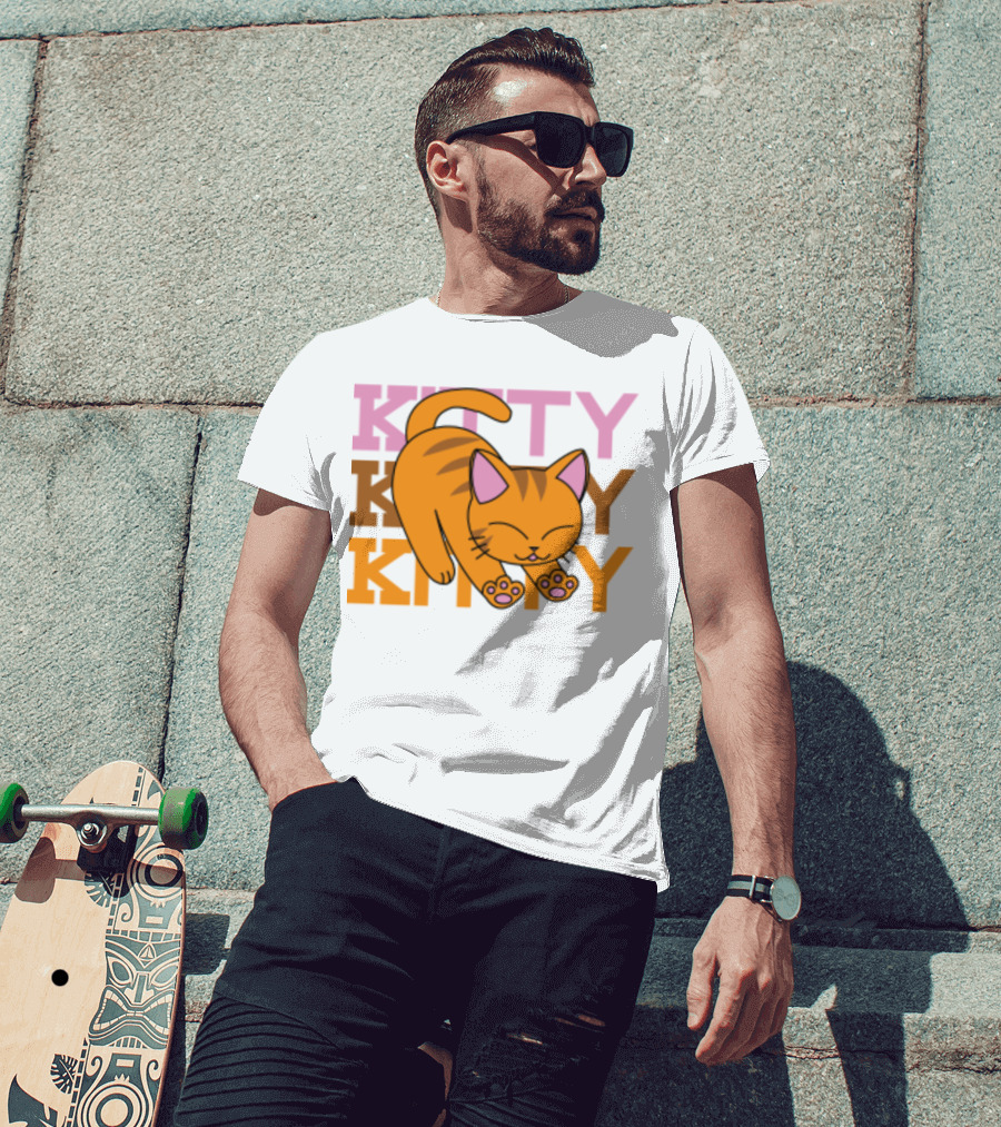 Kitty Kitty Playful Ginger Cat Illustration With Pastel Text T-Shirt