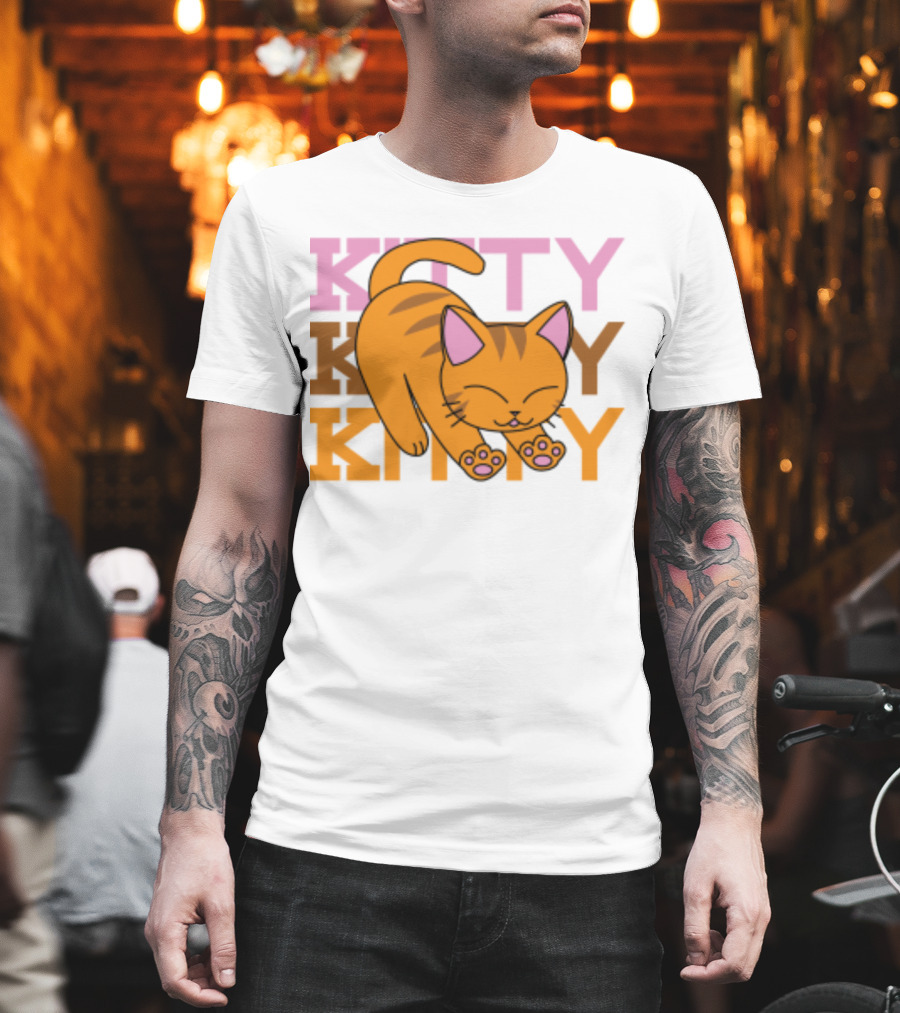 Kitty Kitty Playful Ginger Cat Illustration With Pastel Text T-Shirt