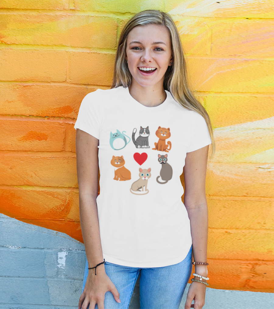 Nice Kitty Love Adorable Cats And Heart T-Shirt