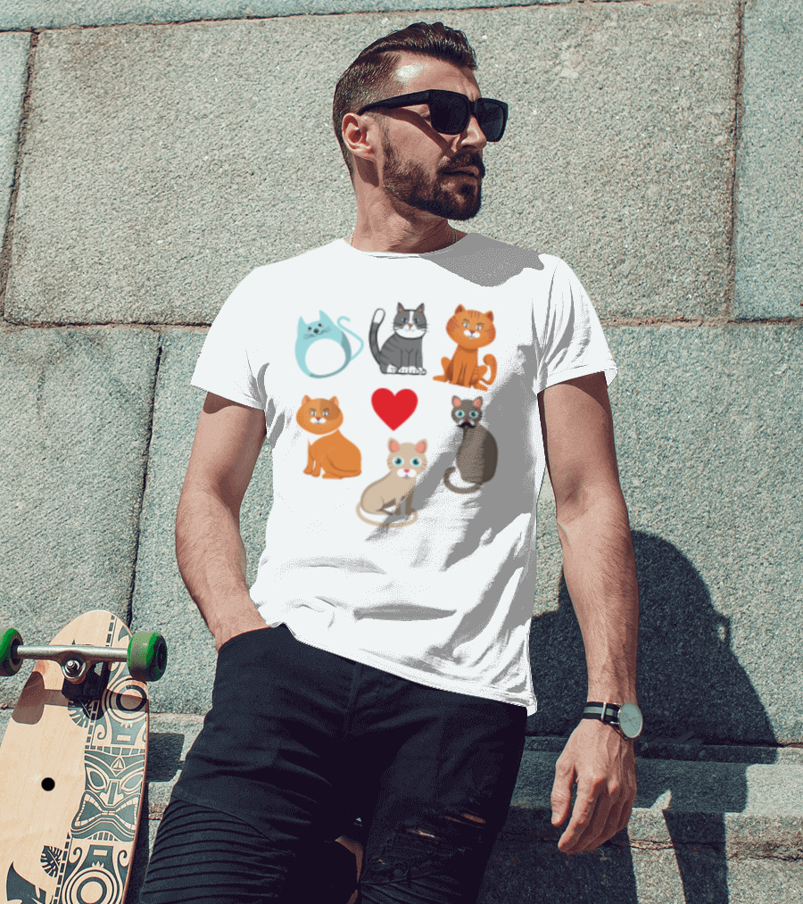 Nice Kitty Love Adorable Cats And Heart T-Shirt