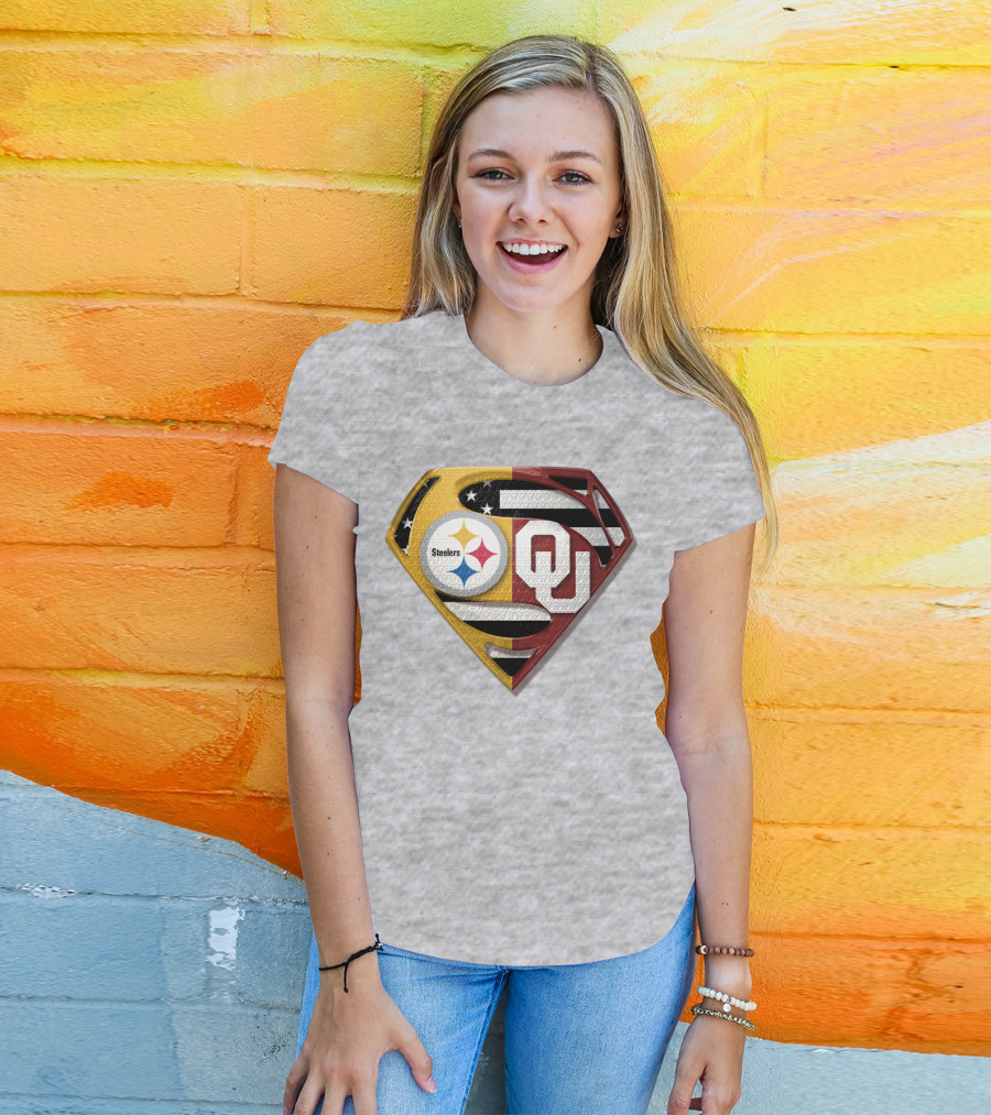 Steelers Ou Superman Logo With Stars And Stripes T-Shirt