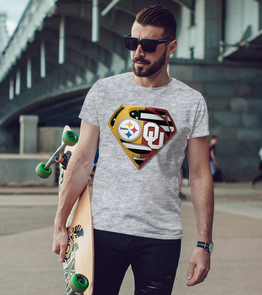 Steelers Ou Superman Logo With Stars And Stripes T-Shirt