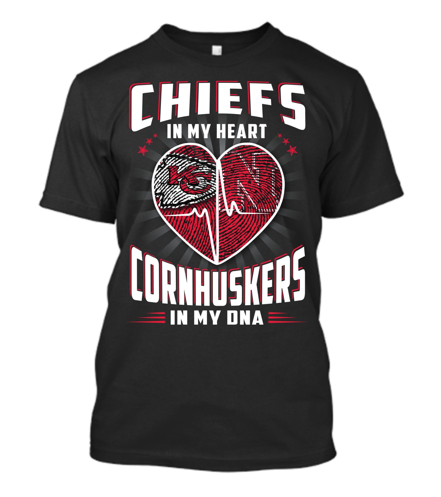 Chiefs In My Heart Cornhuskers Dna Fingerprint Heartbeat T-Shirt