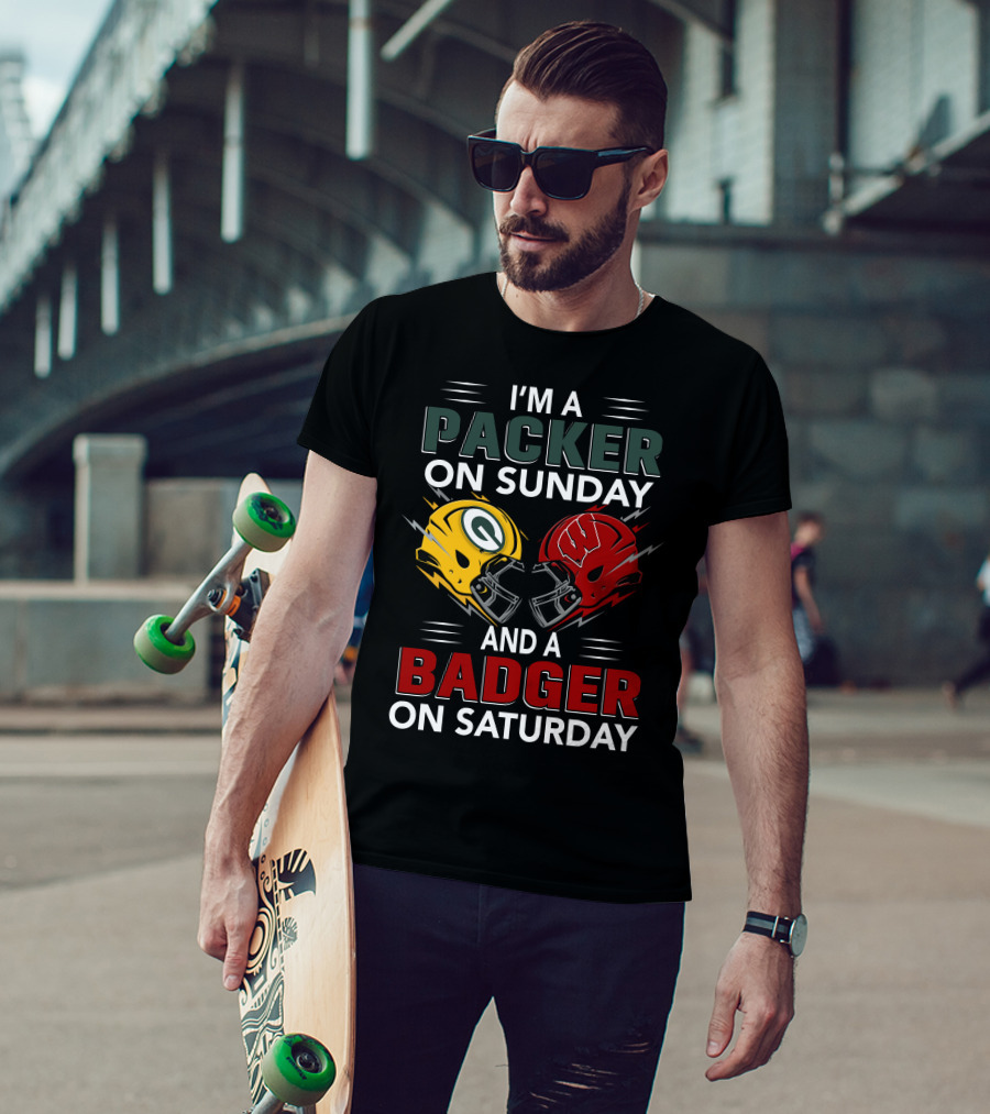 I'm A Packer On Sunday And A Badger On Saturday Football Helmets T-Shirt