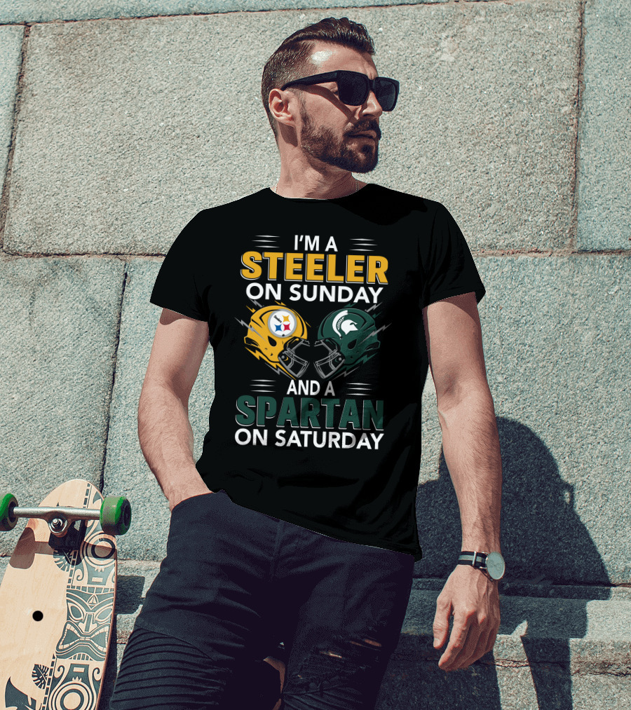 I'm A Steeler On Sunday And A Spartan On Saturday Football Helmets T-Shirt