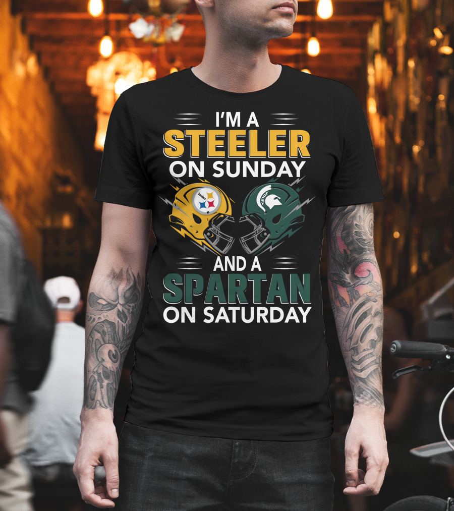I'm A Steeler On Sunday And A Spartan On Saturday Football Helmets T-Shirt
