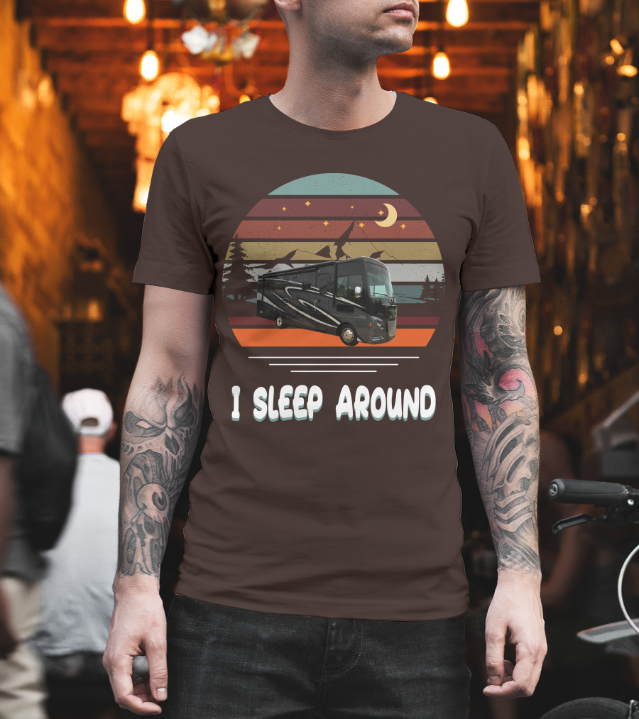 Winnebago Vista LX 27 I Sleep Around Retro Moon Stars Camping T-Shirt