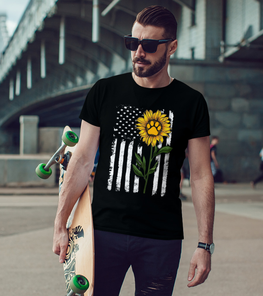 Sunflower Paw American Flag Vertical Stripes T-Shirt